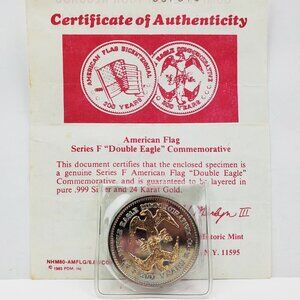 American Flag Double Eagle Silver Dollar Commemorative Coin Series F COA 1985